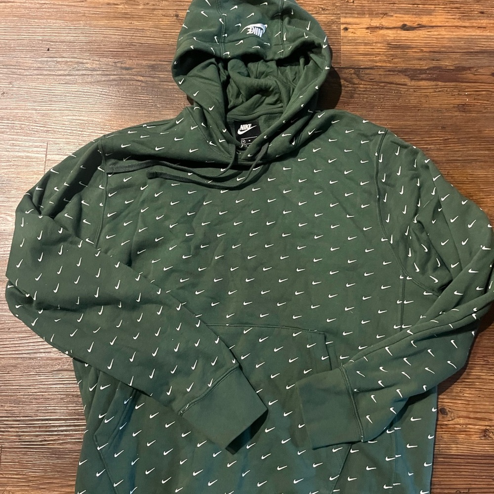 Nike Forest Green Men's Hoodie with White Accents